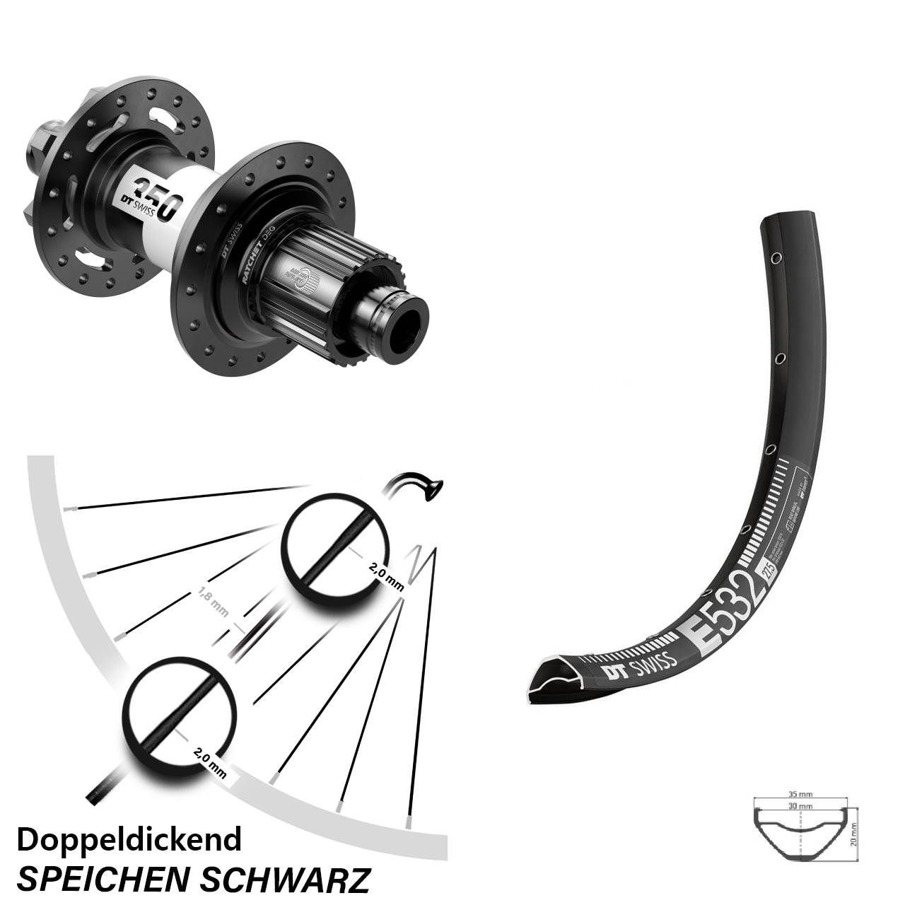 Disc Hinterrad 29 Zoll DT Swiss E532-350 DEG 72 Micro Spline 12x148