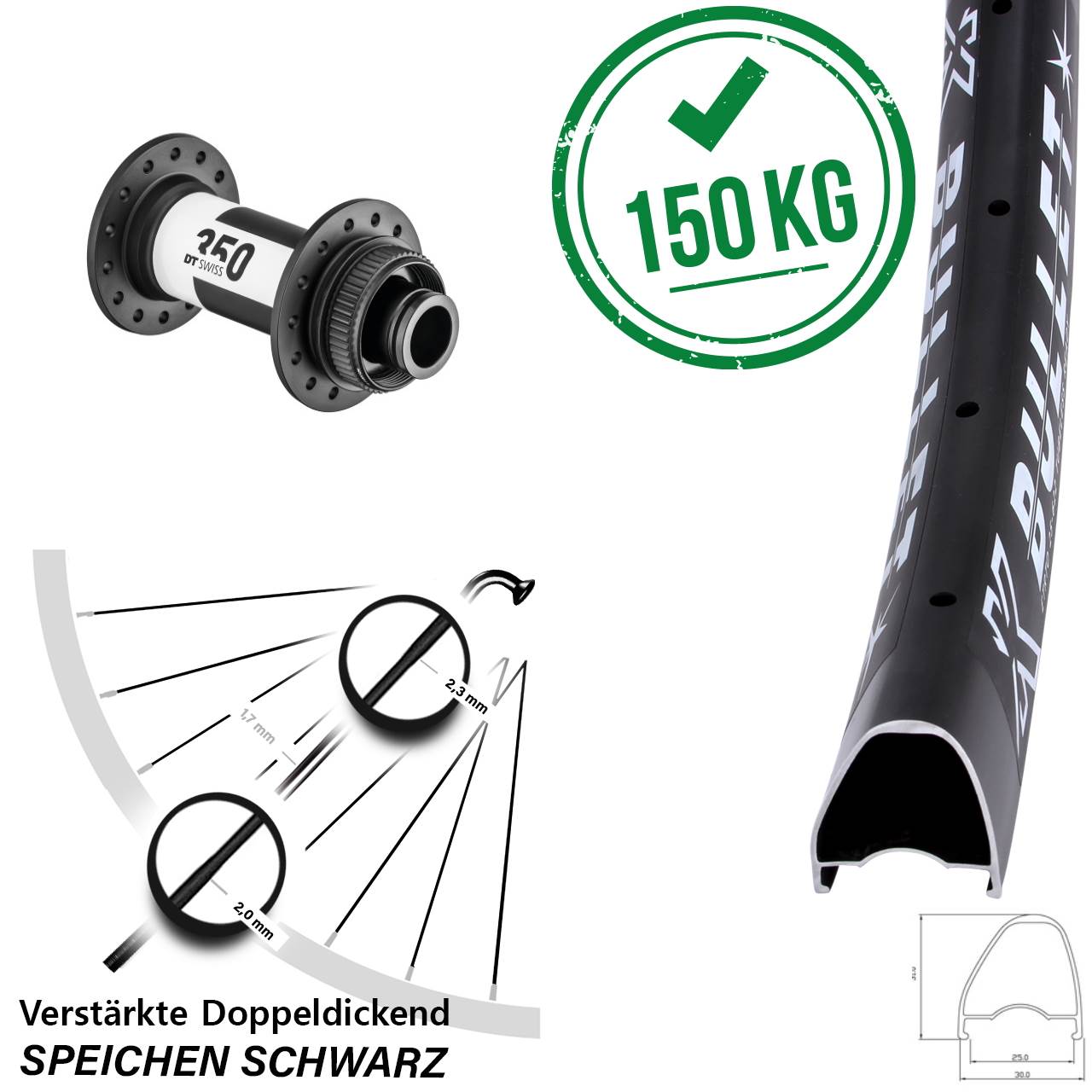 KX Bullet OS DT Swiss 350 28 Zoll Disc Vorderrad 15x100