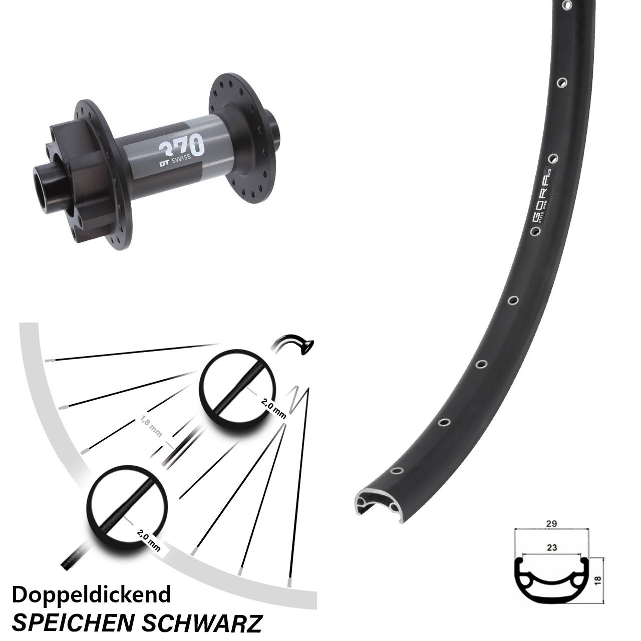 Disc Laufrad 29 Zoll Gora 23 DT Swiss 370 15x110 Boost