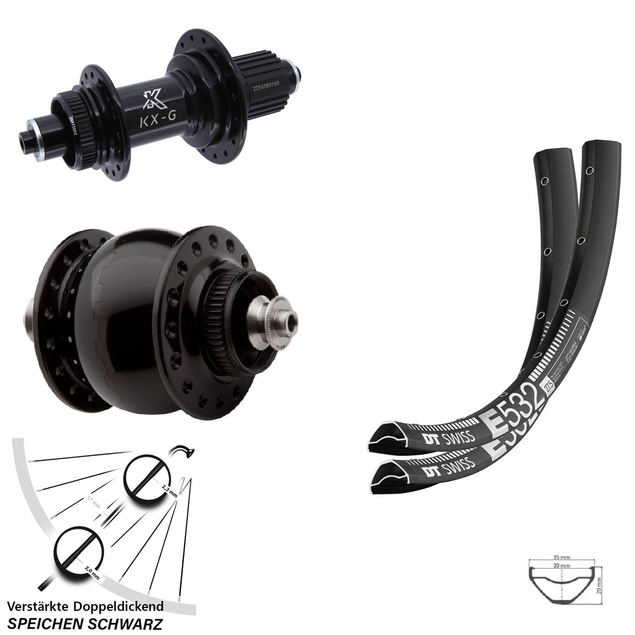 Laufradsatz Centerlock 29 Zoll DT Swiss E532 KX-GS Heavy Duty SON delux Micro Spline QR