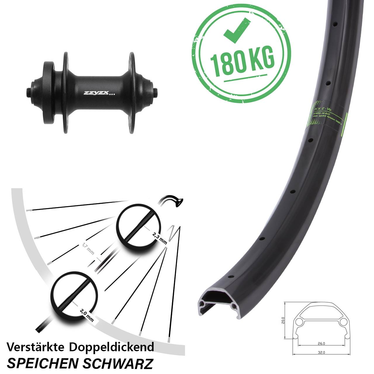 20 Zoll KX Evo Formula DC21 Vorderrad 6-Loch für Schnellspanner