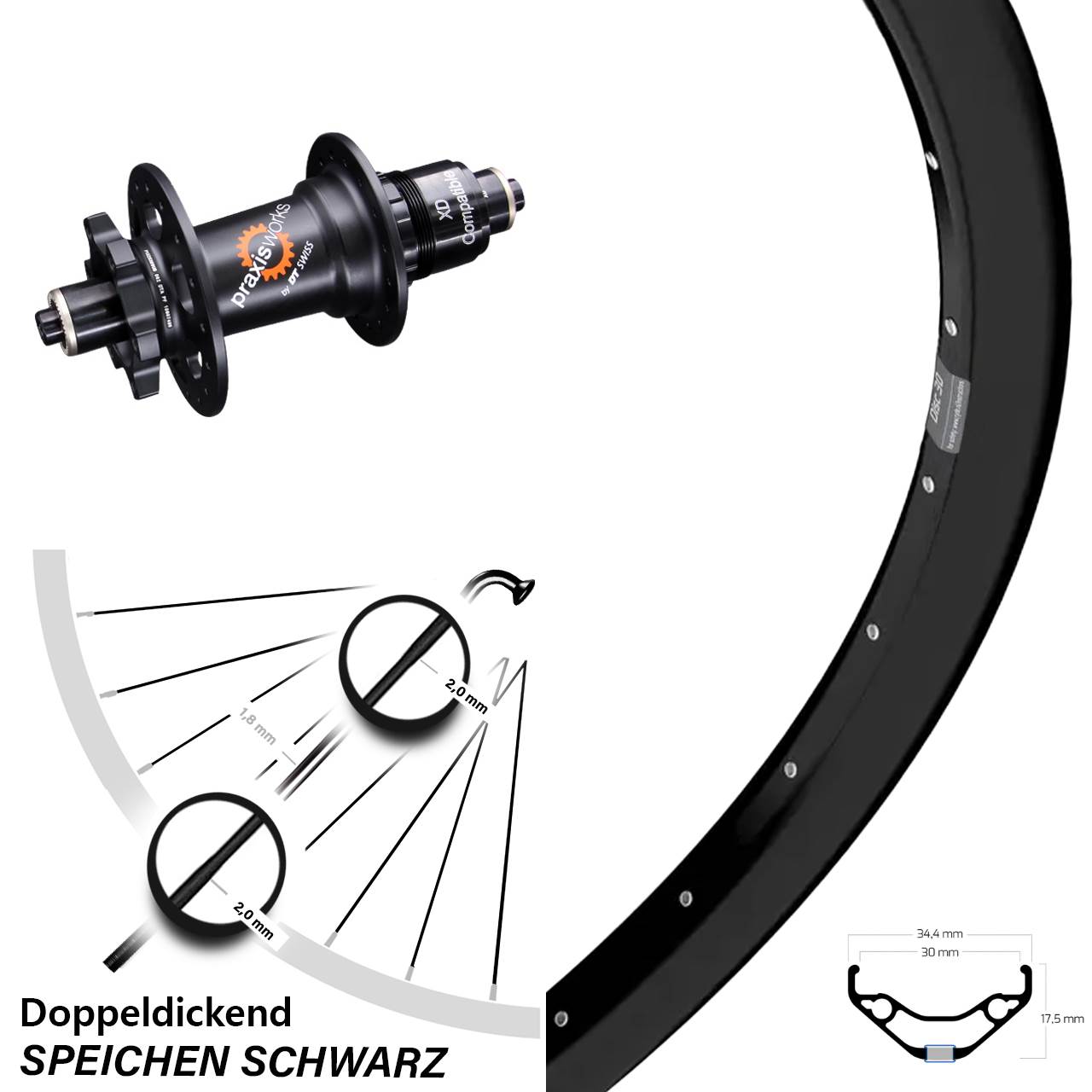 Hinterrad 6-Loch QR 27,5 Zoll Ryde Disc 30 DT Swiss 350 SRAM XD