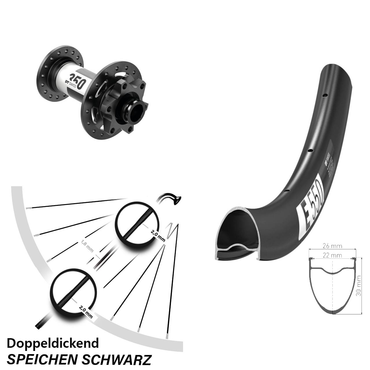 Laufrad 28 Zoll DT Swiss E550-350 12x100 6-Loch