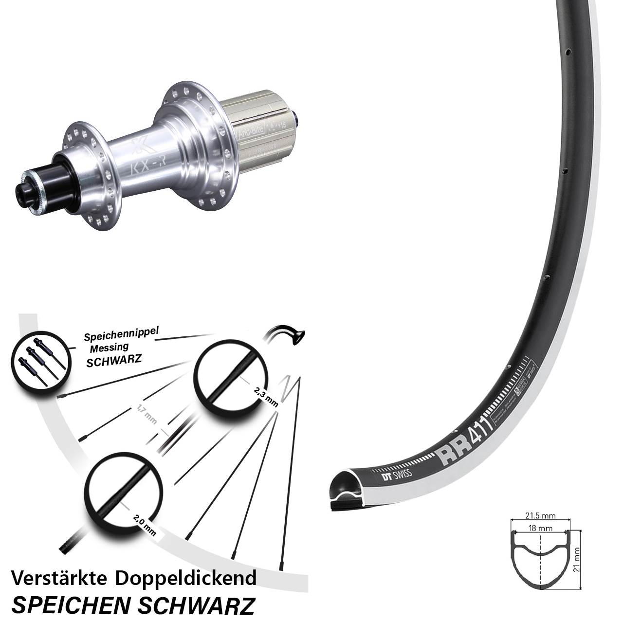 Hinterrad für Schnellspanner 28 Zoll DT Swiss RR 411 KX-R 8-12 fach HG