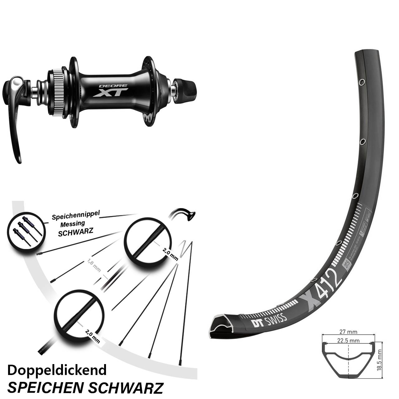 DT Swiss X412 Shimano HB-M8000 28-29 Zoll Disc Vorderrad QR
