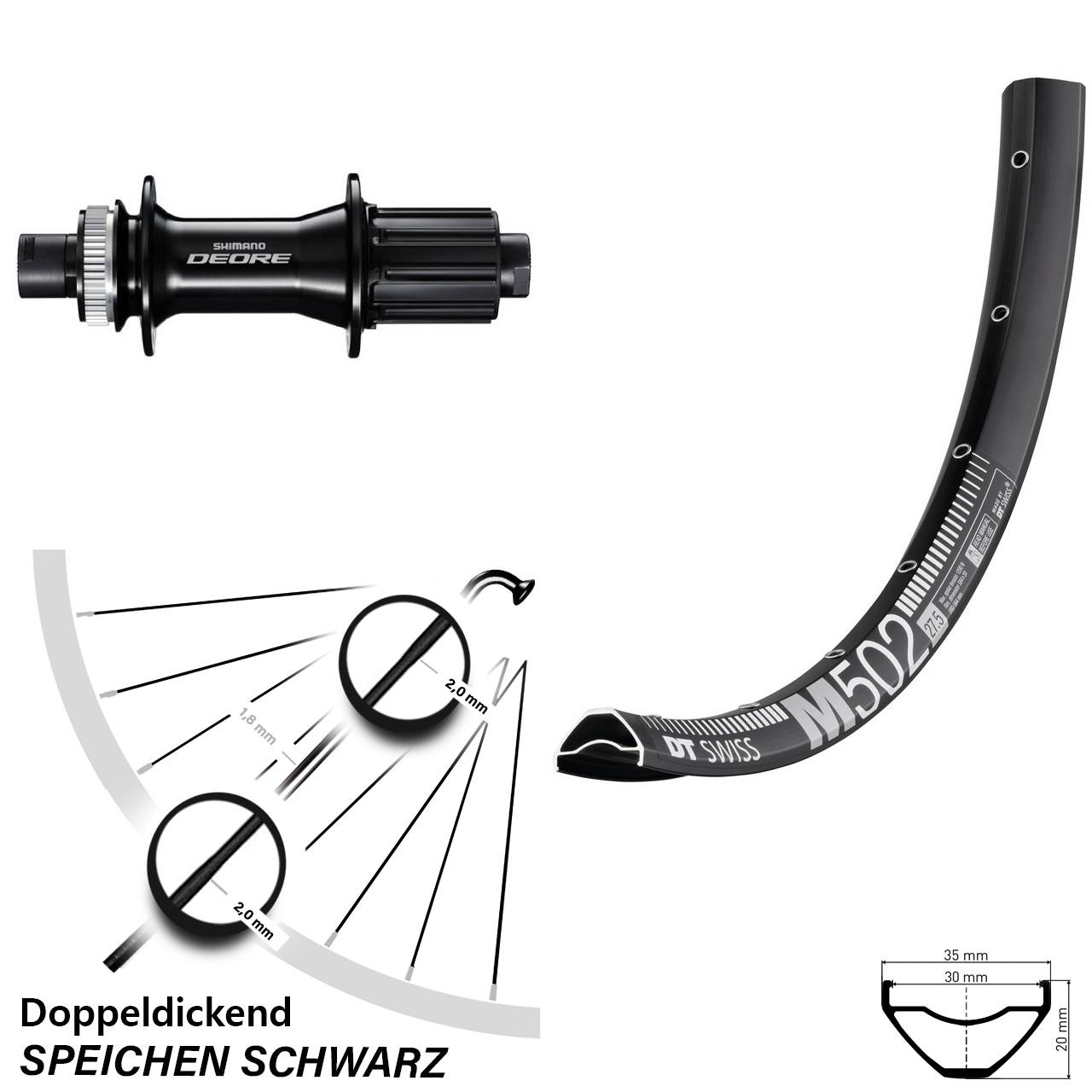 Boost Hinterrad Centerlock 12x148 29 Zoll DT Swiss M 502 Shimano Deore 8-11 fach HG