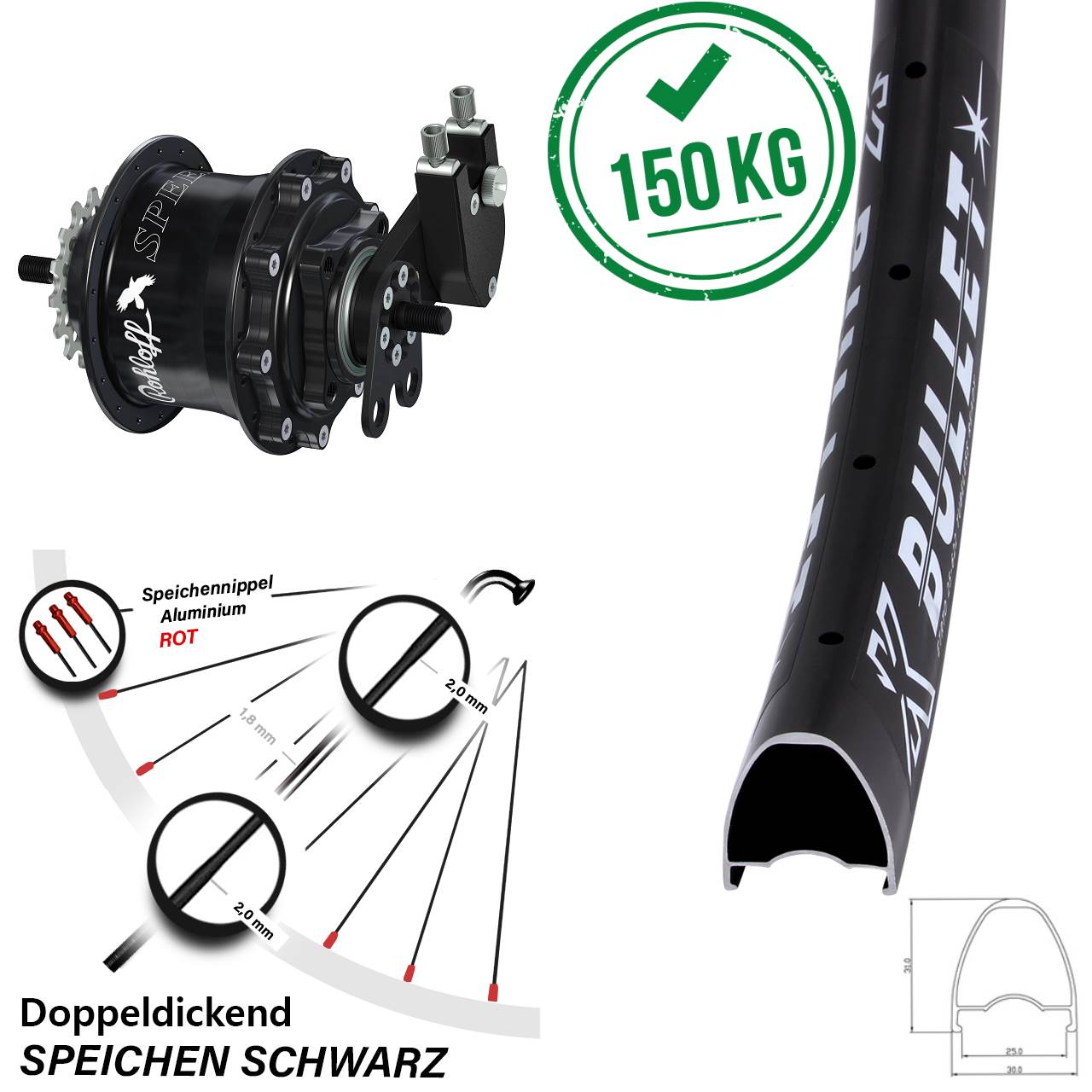 KX Bullet Rohloff Speedhub TS DB Tandem 28-29 Zoll Disc Hinterrrad