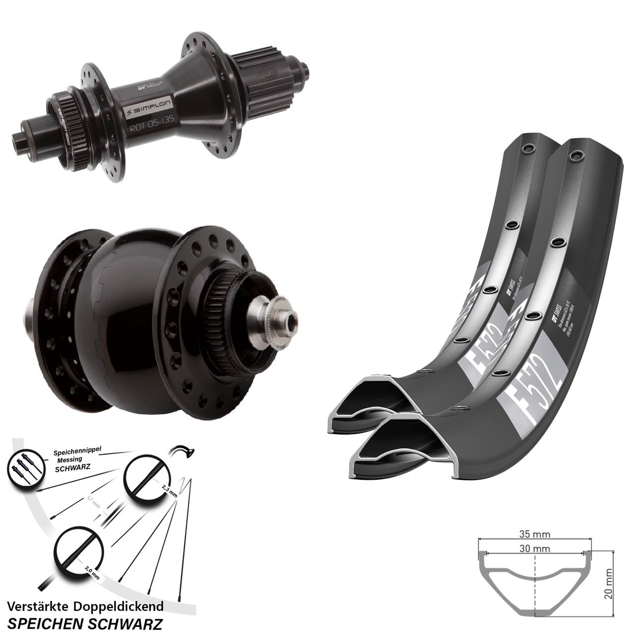 27,5 Zoll DT Swiss F 572-370 Hybrid SON delux Centerlock Laufradsatz QR Micro Spline