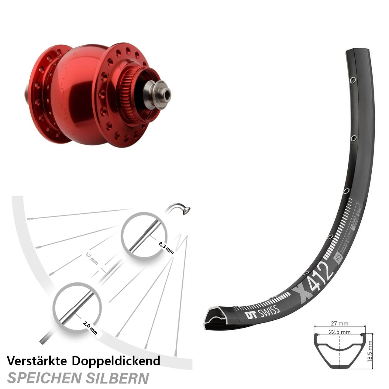 DT Swiss X412 SON 28 rot Disc 29 Zoll Nabendynamolaufrad QR