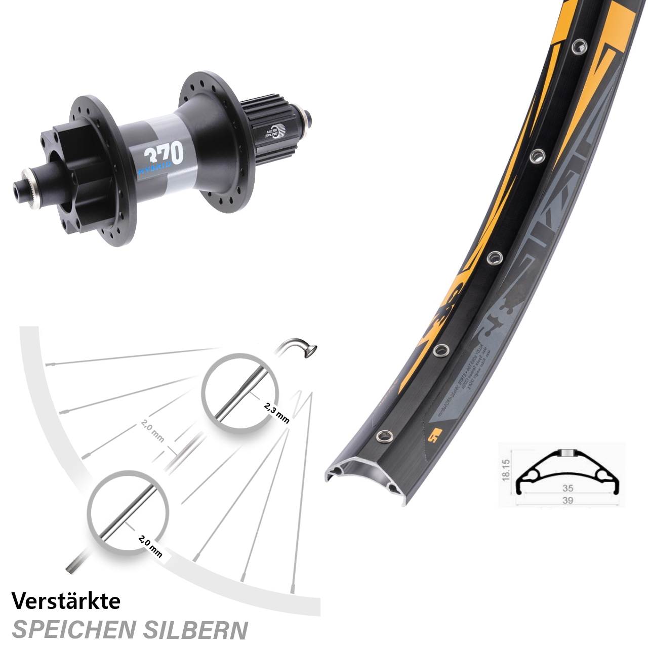 Boost Hinterrad 6-Loch QR 27,5 Zoll Rodi TRYP 35 DT Swiss 370 Hybrid Micro Spline