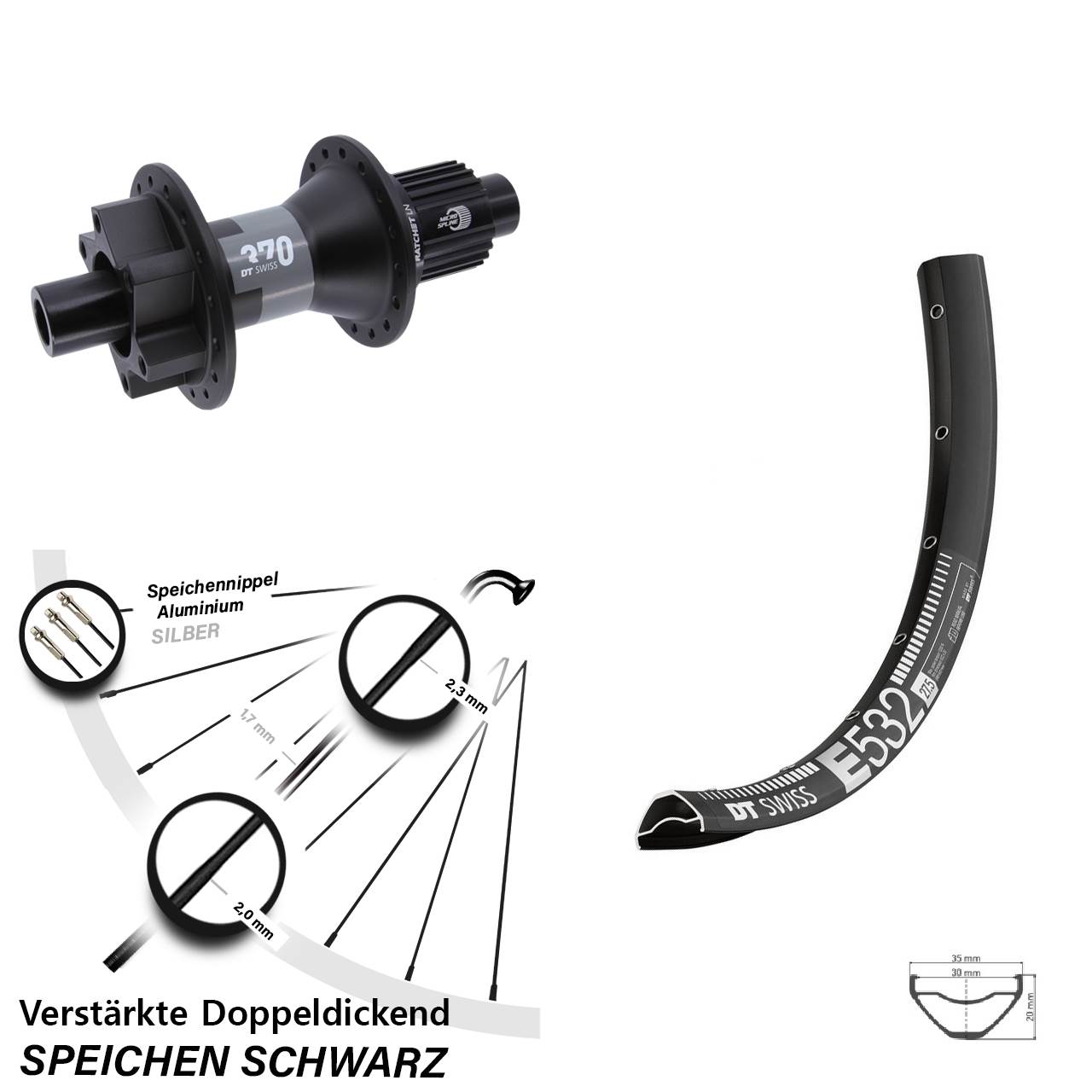 Disc Laufrad 29 Zoll E532 DT Swiss 370 Micro Spline 12x142