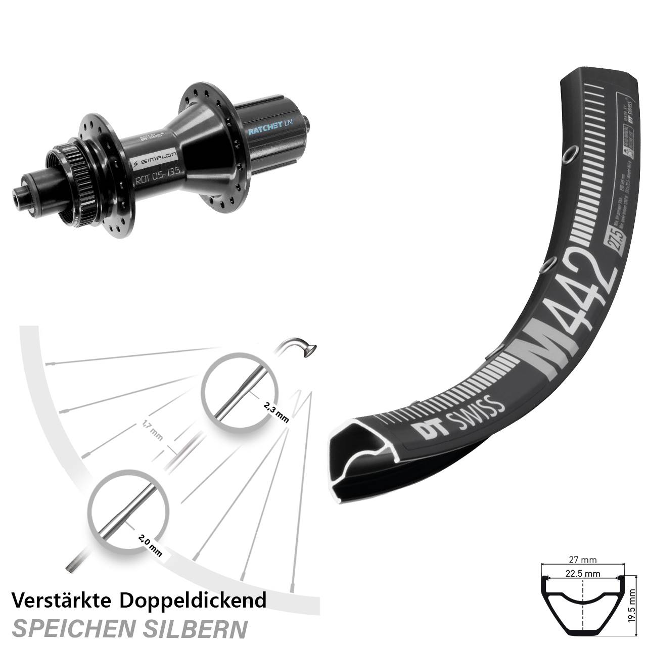 Disc Laufrad QR 28 Zoll DT Swiss M 442-370 Hybrid 8-11 fach