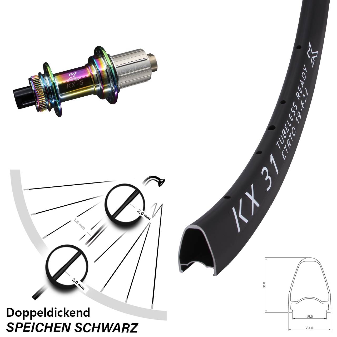28 Zoll KX31 KX-G Oilslick Disc Hinterrad 12x142 8-12 fach HG