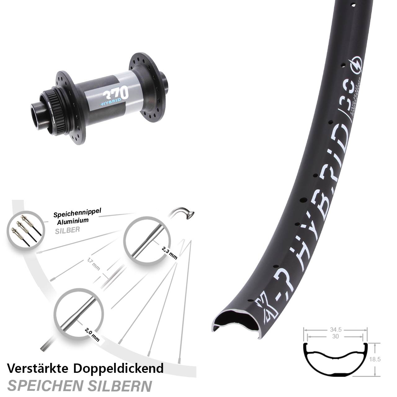 Vorderrad 29 Zoll KX R Hybrid 30 DT Swiss 370 15x110 Boost