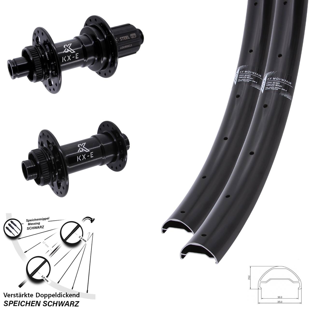 29 Zoll KX-E Mountain TR Heavy Duty Laufradsatz 15x110 12x148 8-12 fach HG