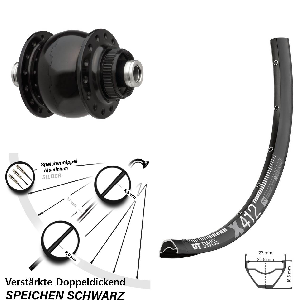 29 Zoll DT Swiss X412 SON 28 Disc Nabendynamovorderrad 12x100