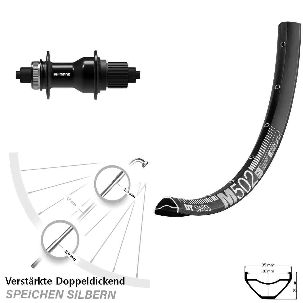Hinterrad Centerlock 29 Zoll DT Swiss M 502 Shimano FH-QC500 Micro Spline QR