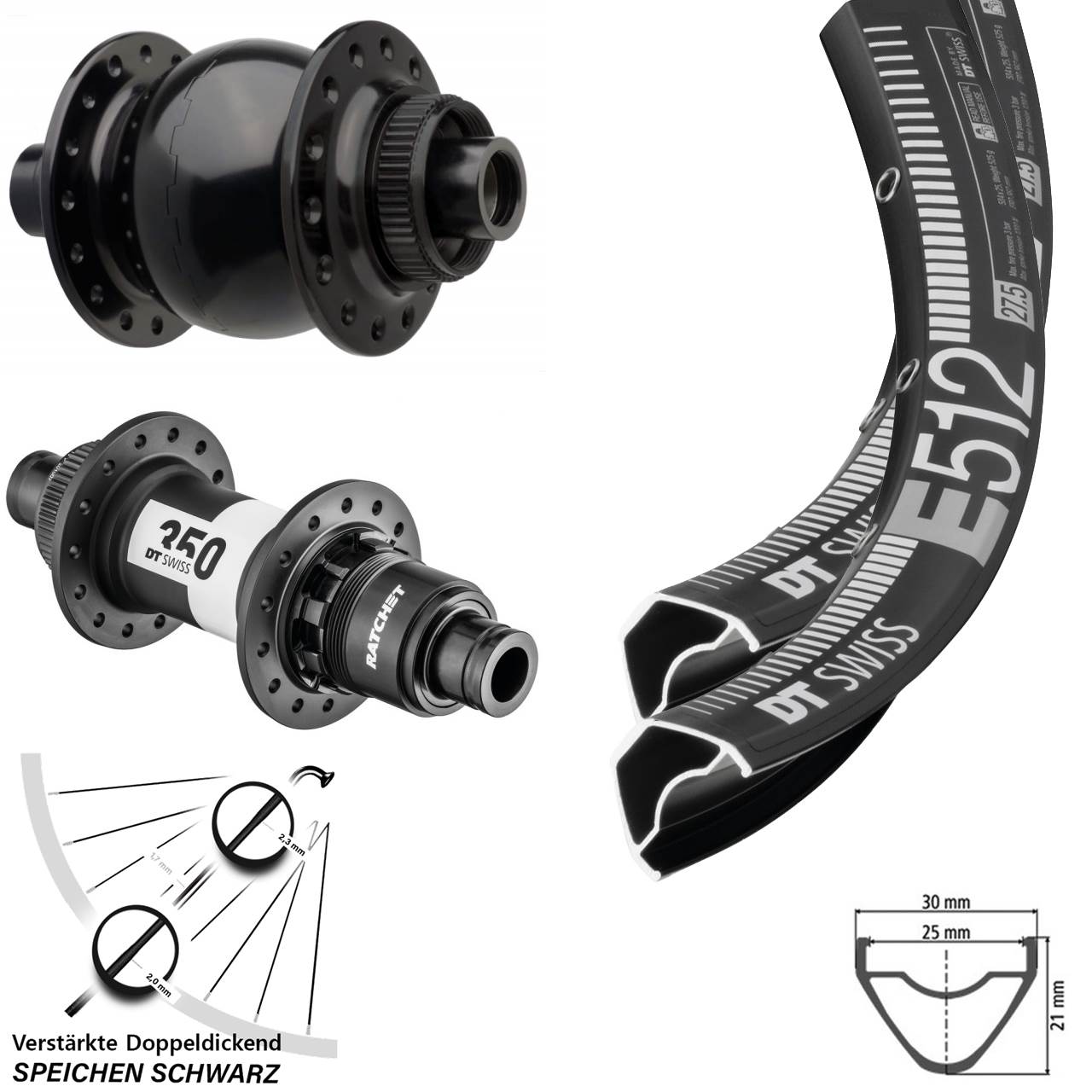 650B E512 DT Swiss 350 SON 28 Laufrad-Satz 15x110 12x148 Boost XD 11-12 fach