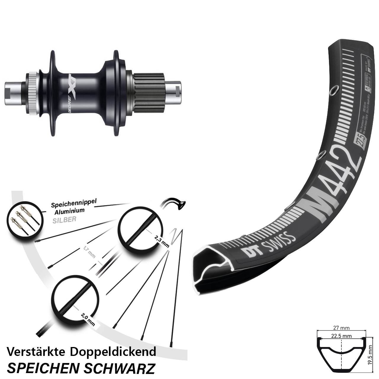 DT Swiss M442 Shimano Deore XT M8110 28-29 Zoll Hinterrad Centerlock 12x142 Micro Spline