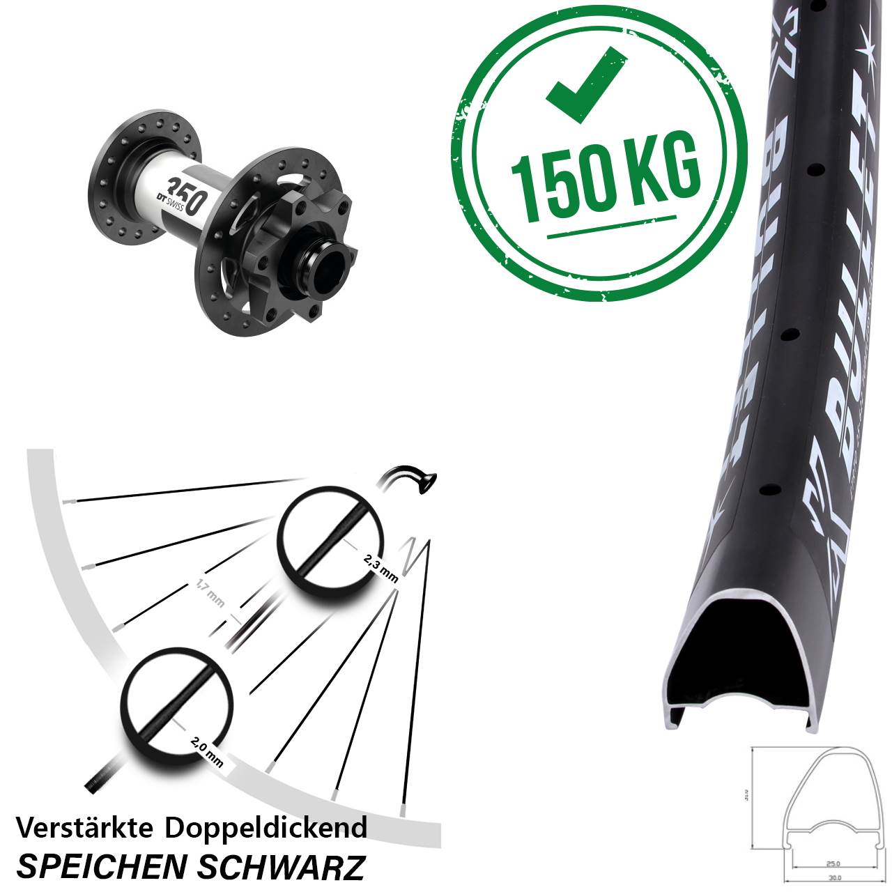 6-Loch Vorderrad 12x100 28 Zoll KX Bullet OS DT Swiss 350