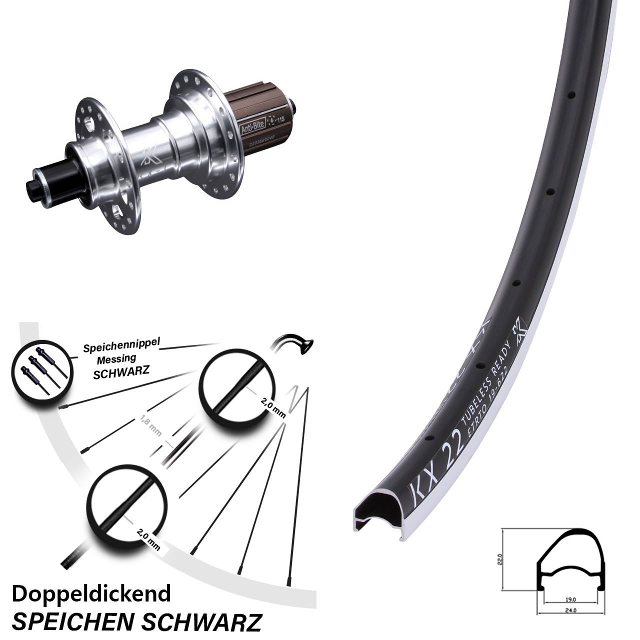 KX 22 OS KX-T 28 Zoll Laufrad hinten für Schnellspanner 8-12 fach HG