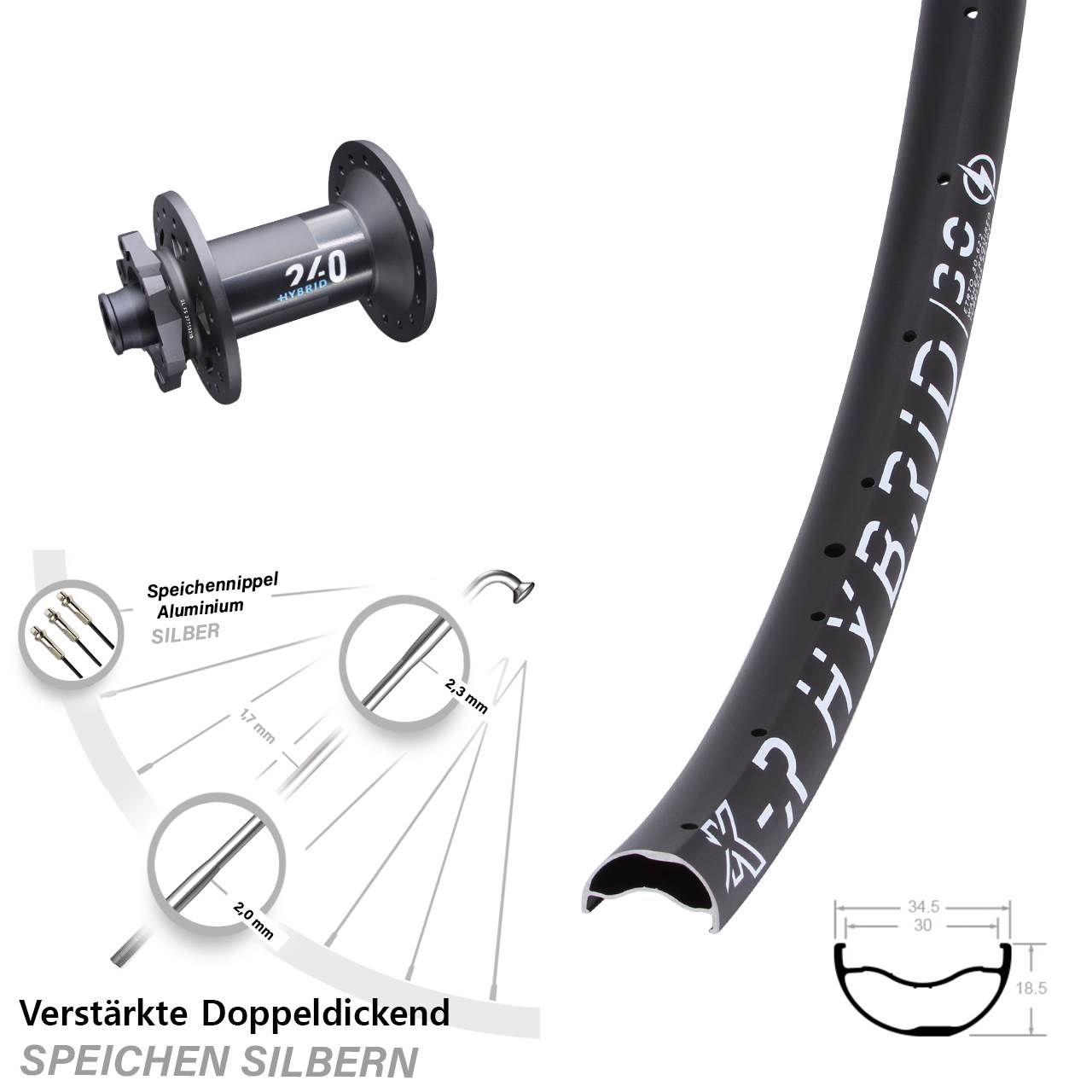 29 Zoll DT Swiss 240 E-Bike Boost 6-Loch 15x110 mm KX-R Hybrid 30 Vorderrad leicht Premium