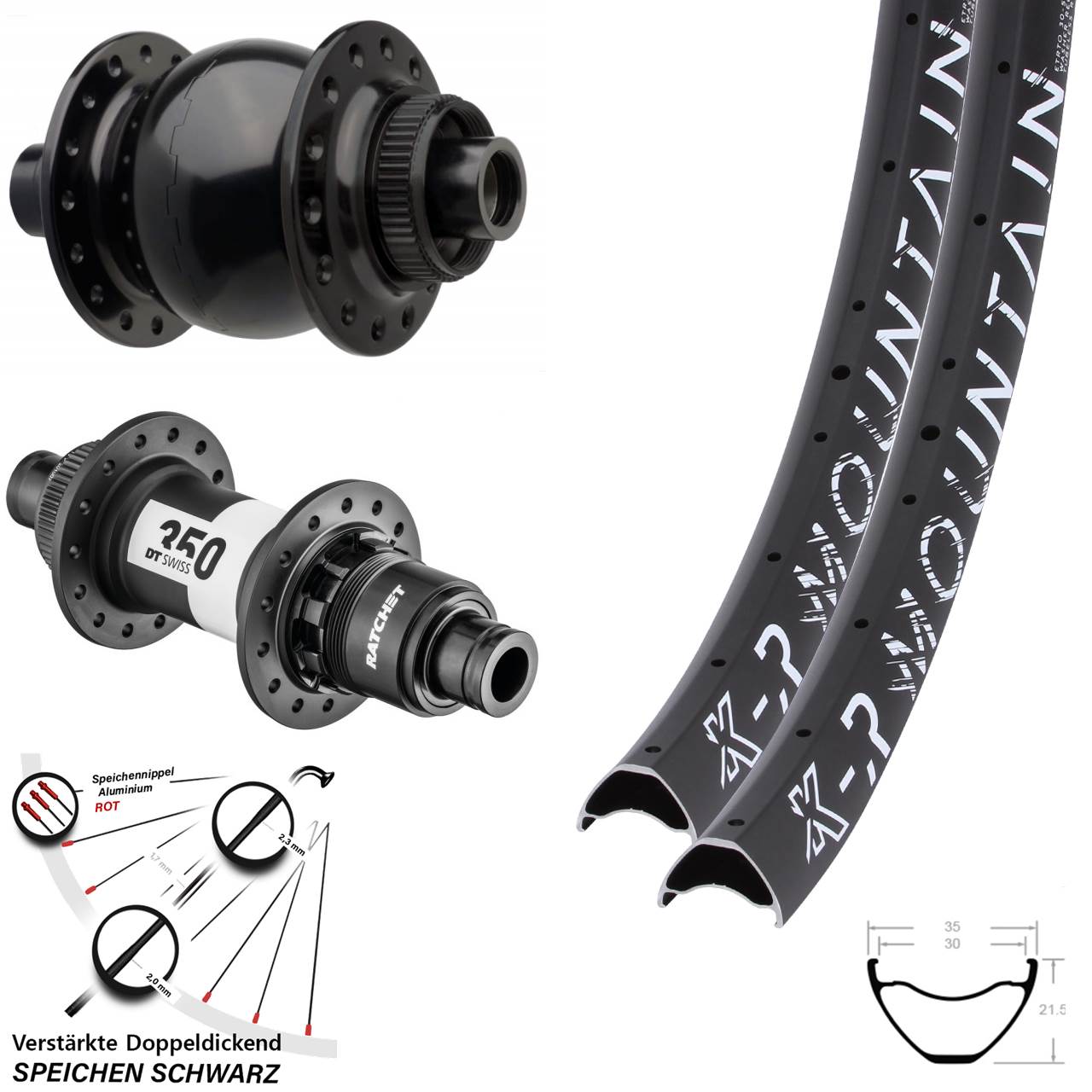 27,5 Zoll KX-R Mountain DT Swiss 350 SON 28 Laufrad-Satz 15x110 12x148 Boost XD