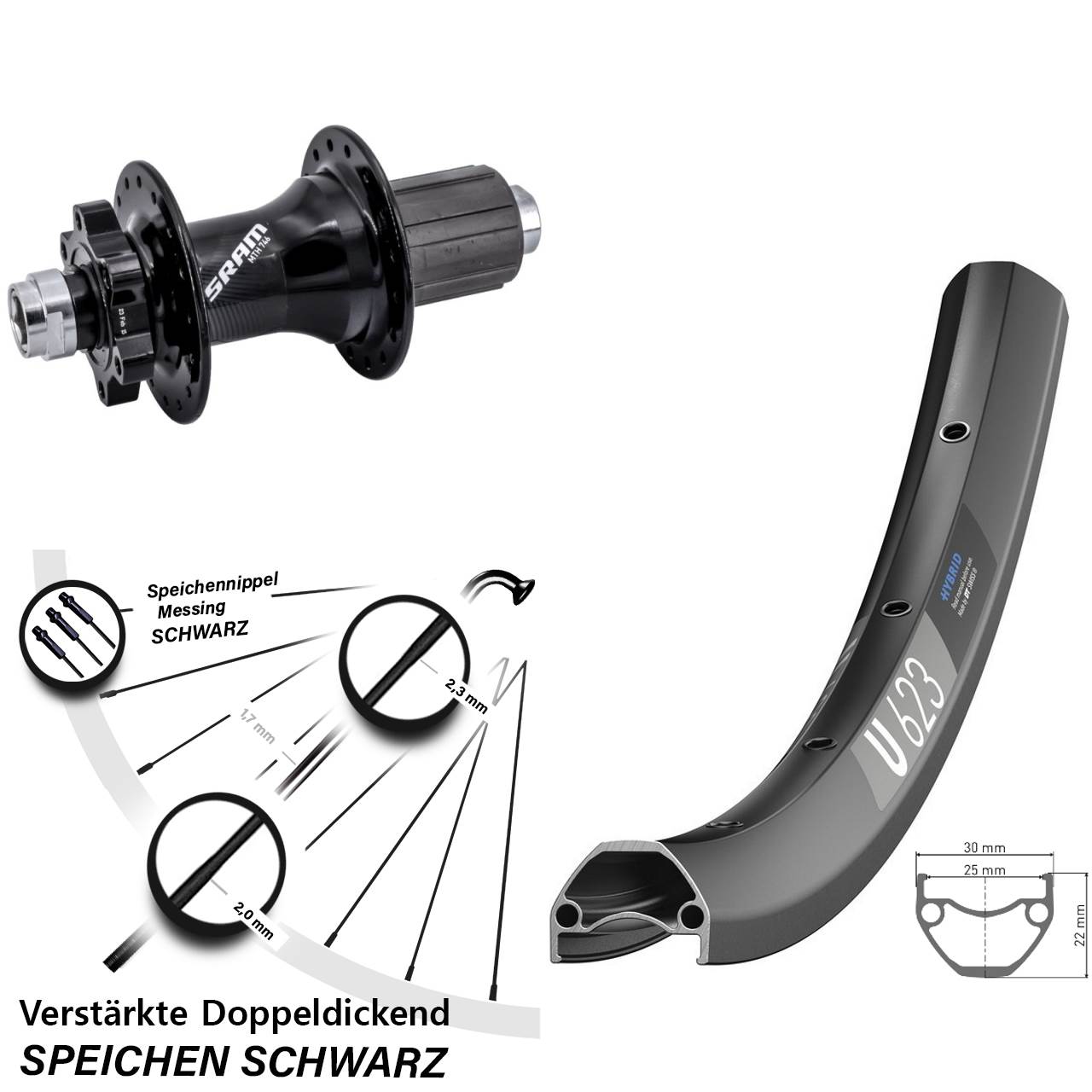 DT Swiss U 623 Sram 746 28-29 Zoll Hinterrad 6-Loch 12x148 8-11 fach