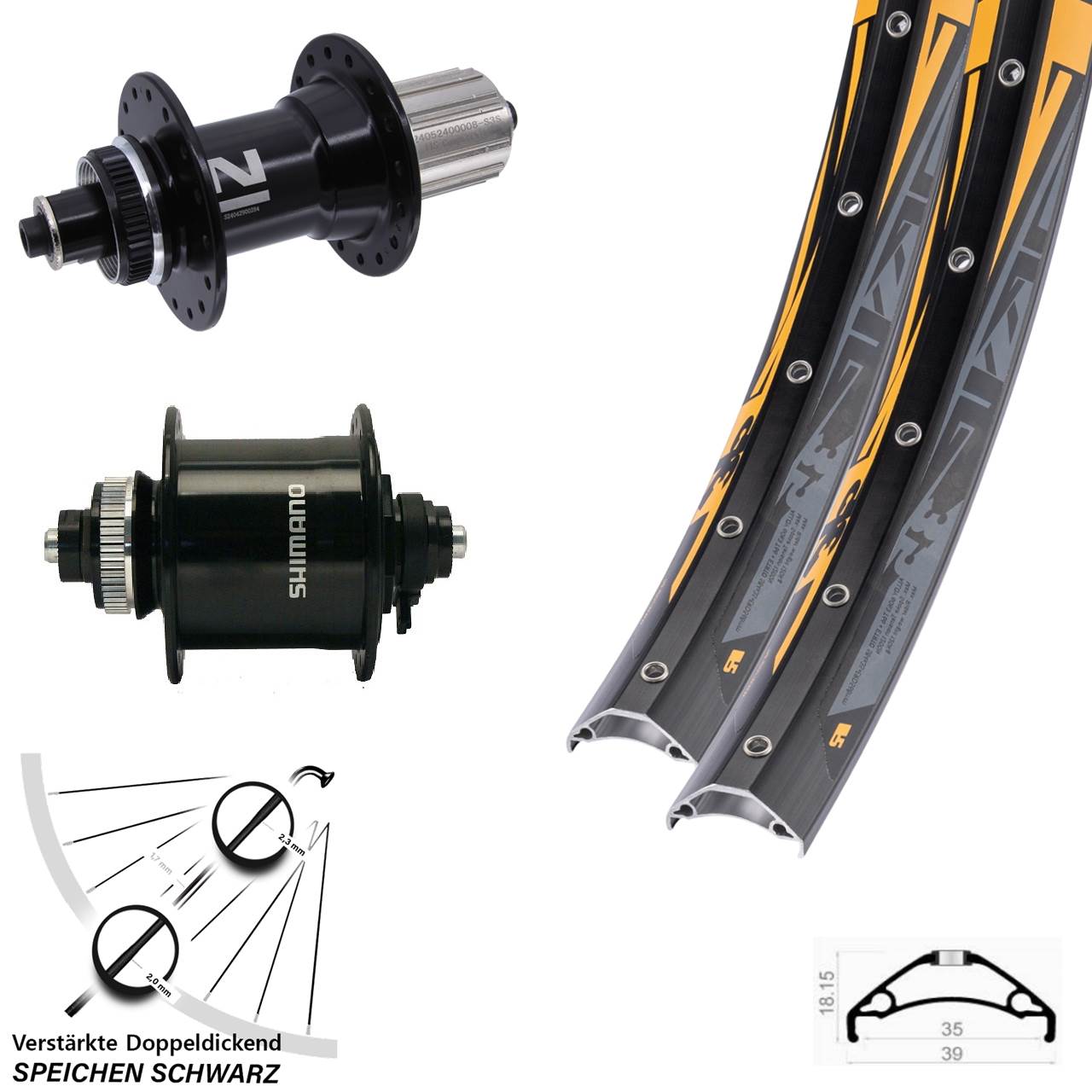 Disc Laufradsatz QR 27,5 Zoll Rodi TRYP 35 Novatec D042SB Shimano DH-UR700-3D 8-12 fach HG