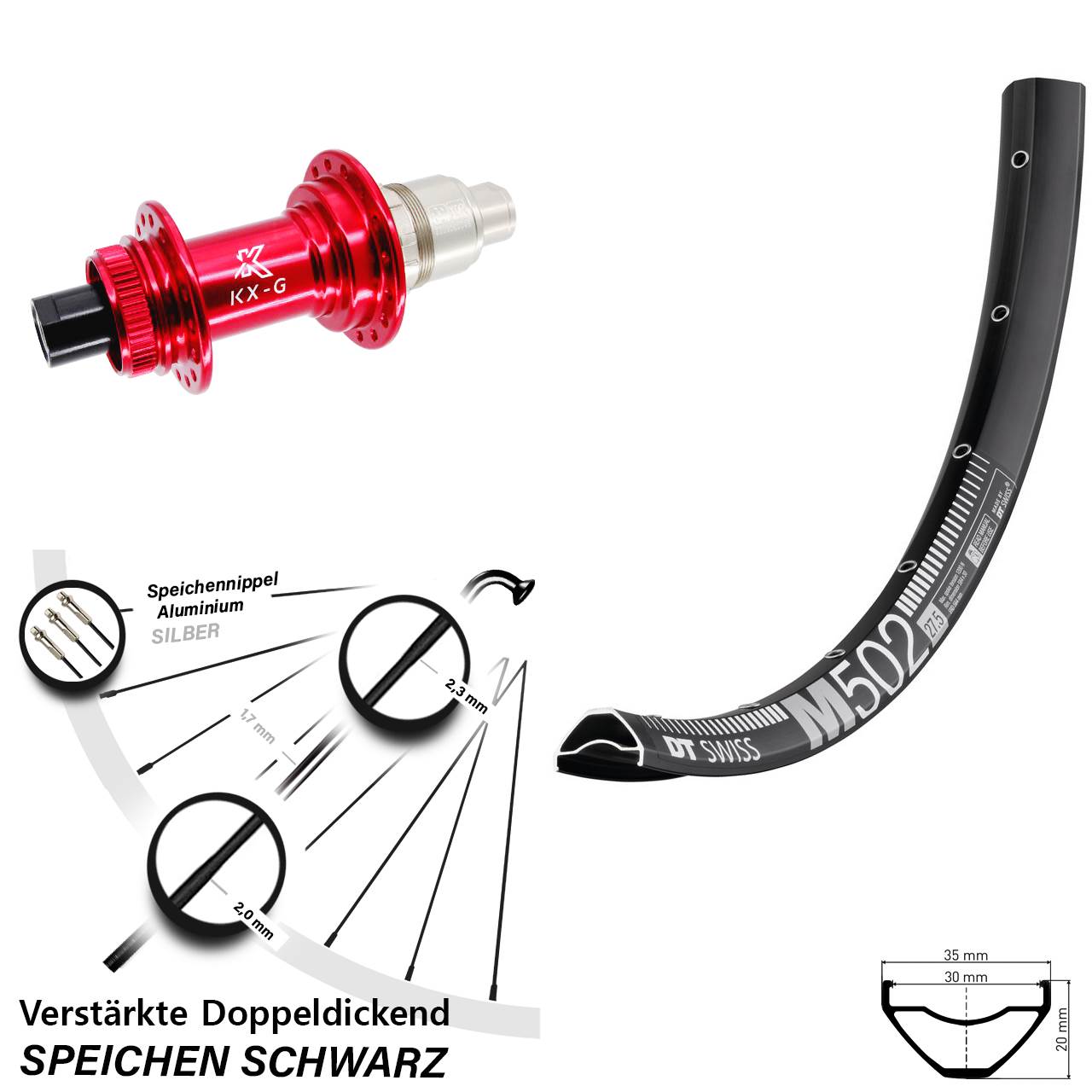 DT Swiss M 502 KX-G rot 29 Zoll Hinterrad Centerlock 12x142 SRAM XDR