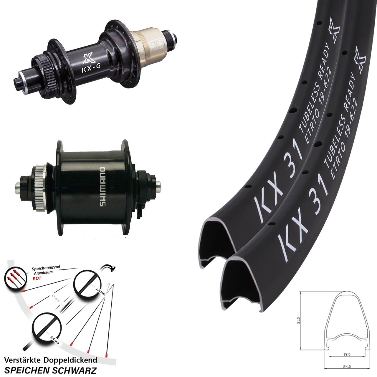 28 Zoll KX-G31 Shimano DH-UR700 Centerlock Laufradsatz QR XDR 11-12 fach