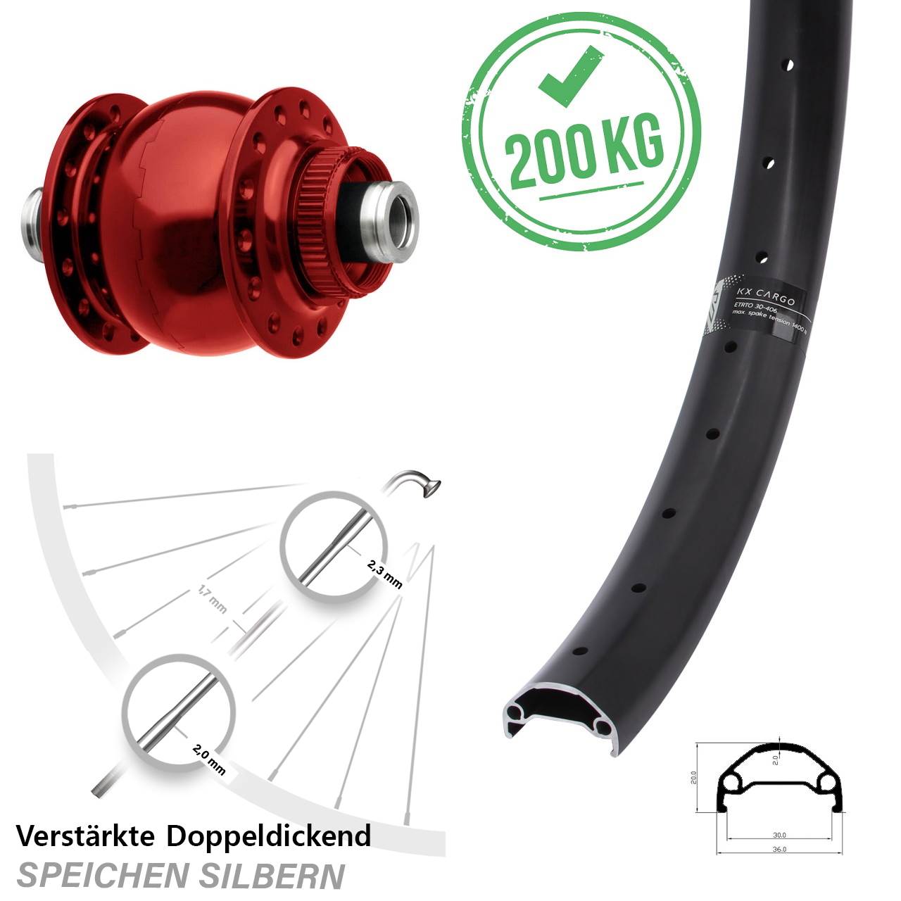 29 Zoll KX Cargo SON 28 rot Disc Nabendynamovorderrad 12x100