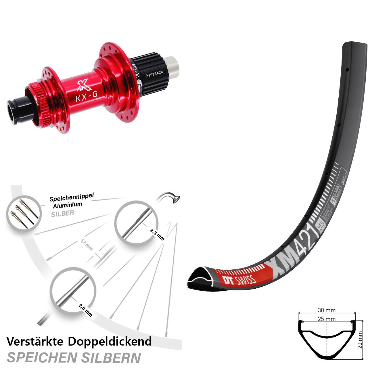 Hinterrad Centerlock 29 Zoll DT Swiss XM 421 KX-G rot Shimano Micro Spline 12x142
