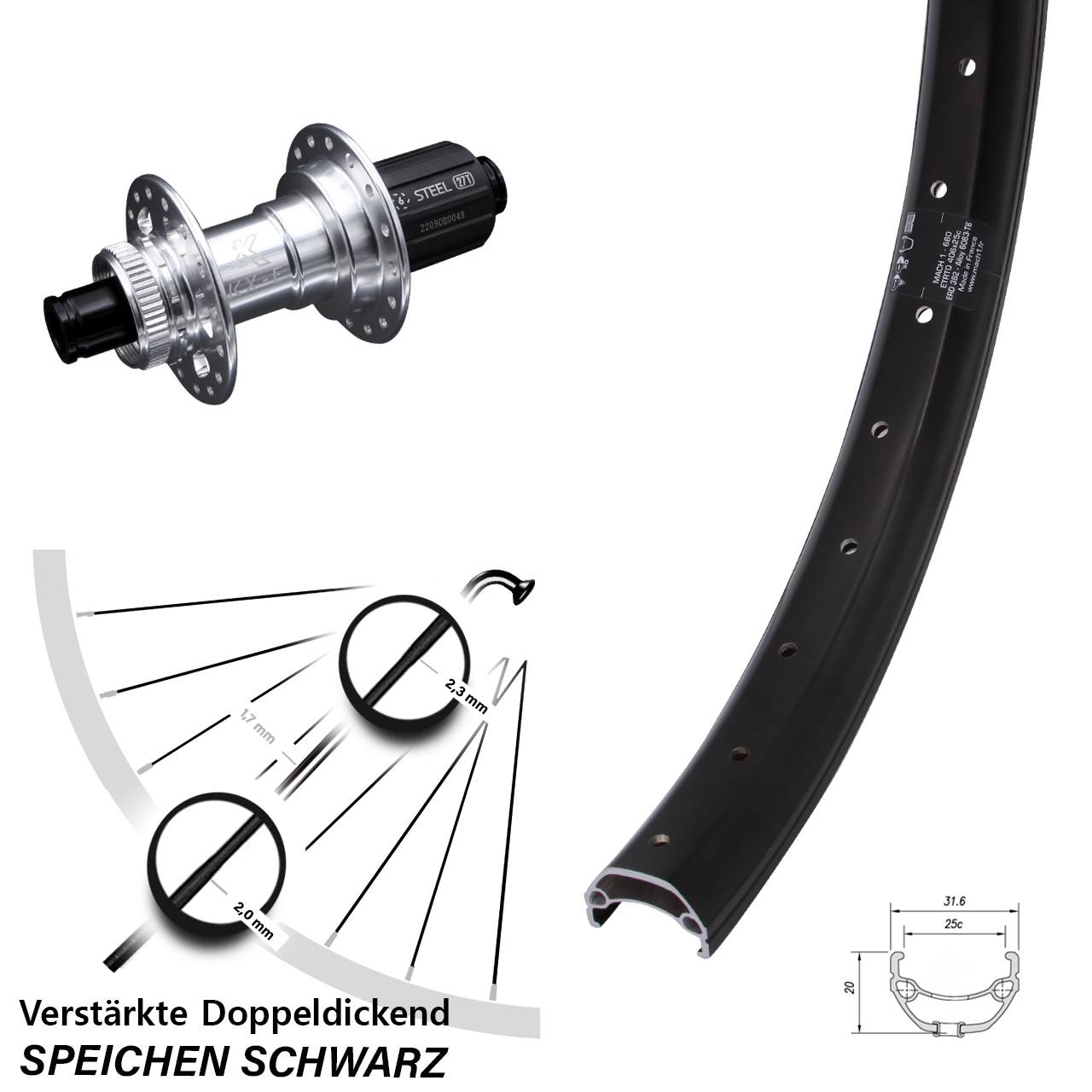Mach1 Kargo KX-E 6 Kugellager 20 Zoll Hinterrad 12x142 8-12 fach