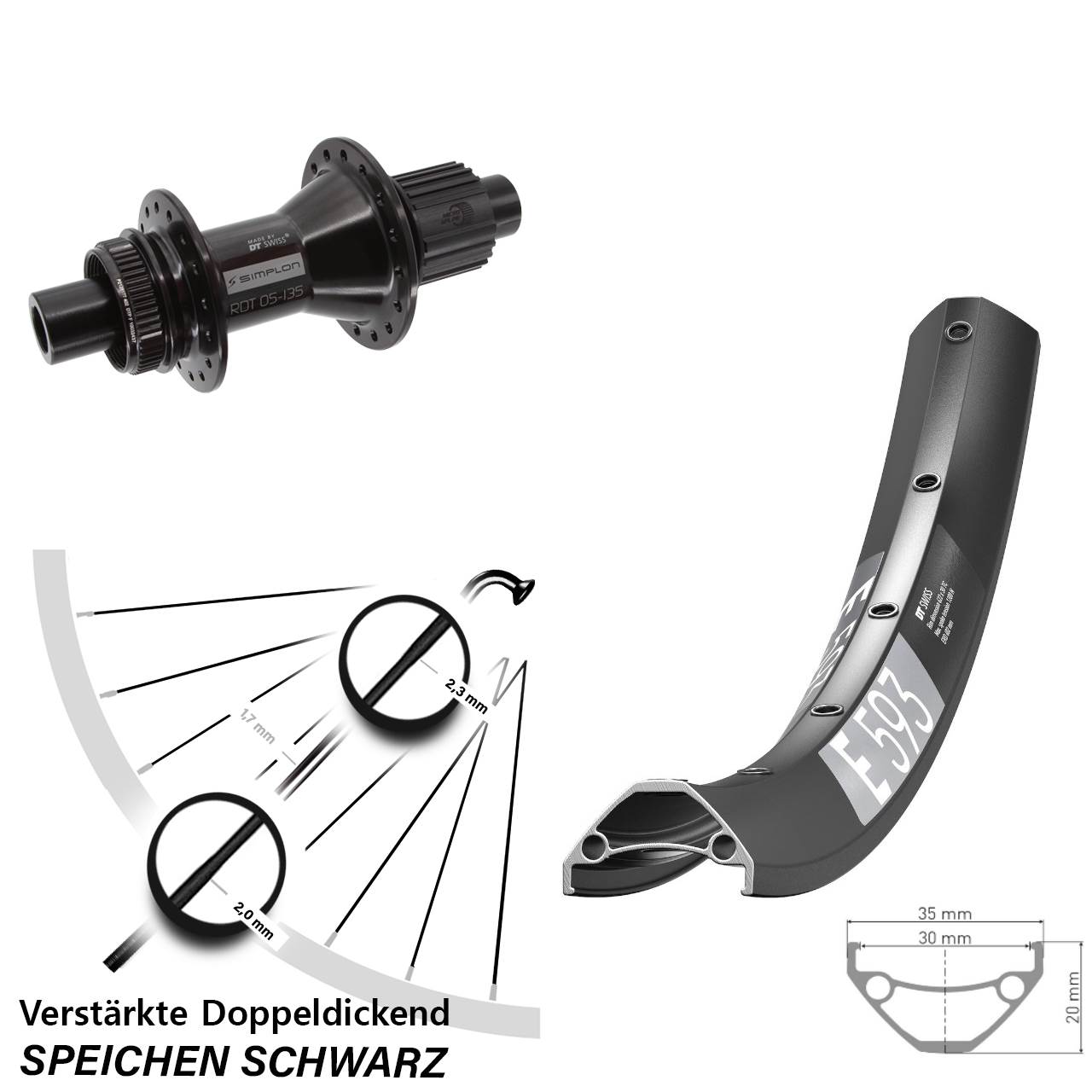 Disc Hinterrad 650B DT Swiss E 593-370 Hybrid Shimano Micro Spline 12x142