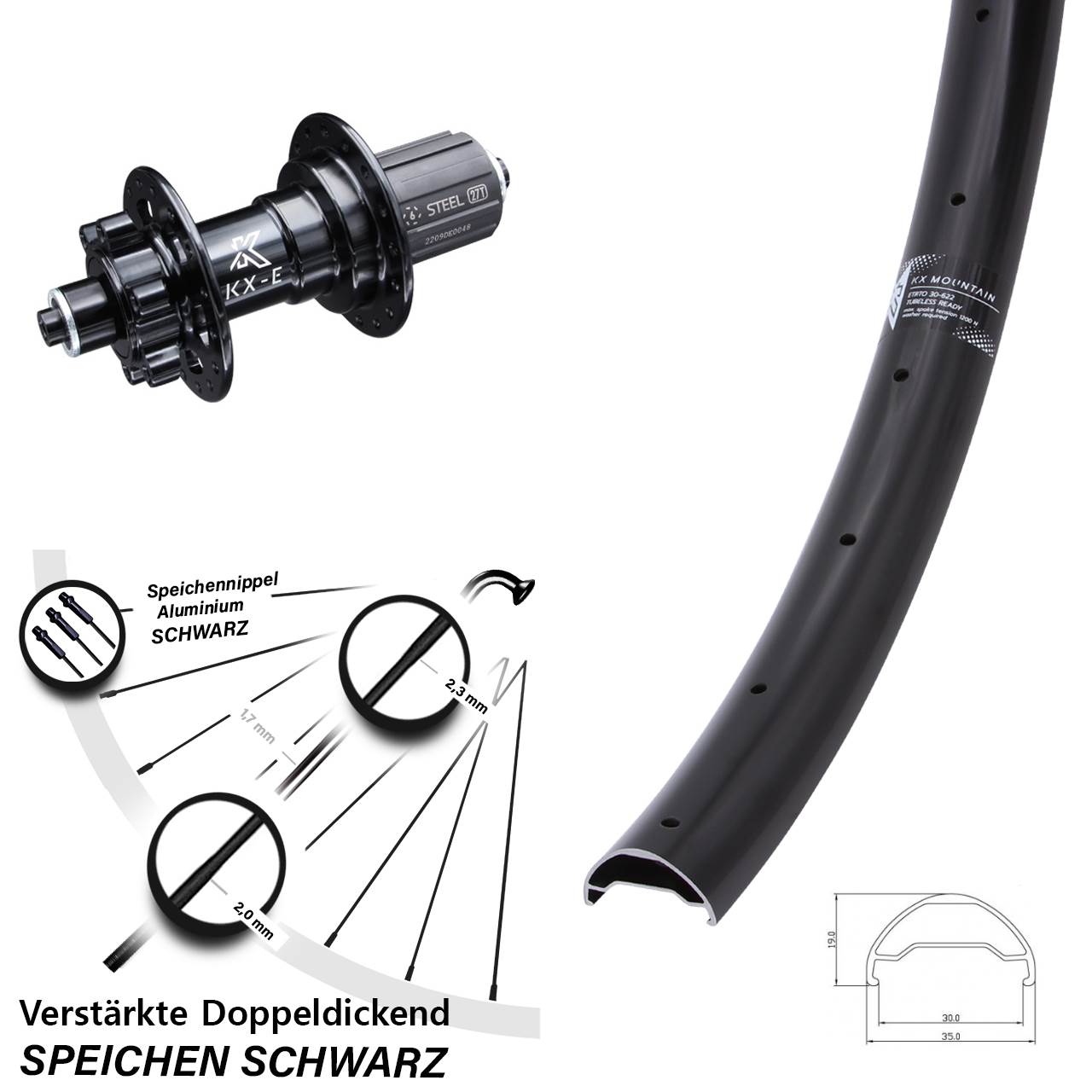 6-Loch Hinterrad 29 Zoll KX Mountain TR schwarz Stahl Freilauf Schnellspanner 8-12 fach