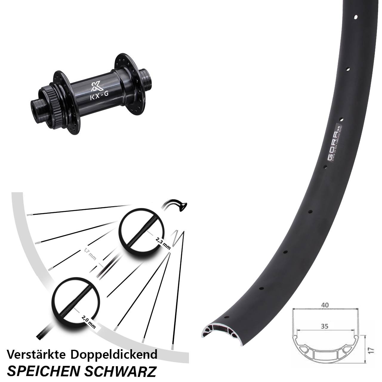 Disc Laufrad 15x100 27,5 Zoll Gora 35 KX-G