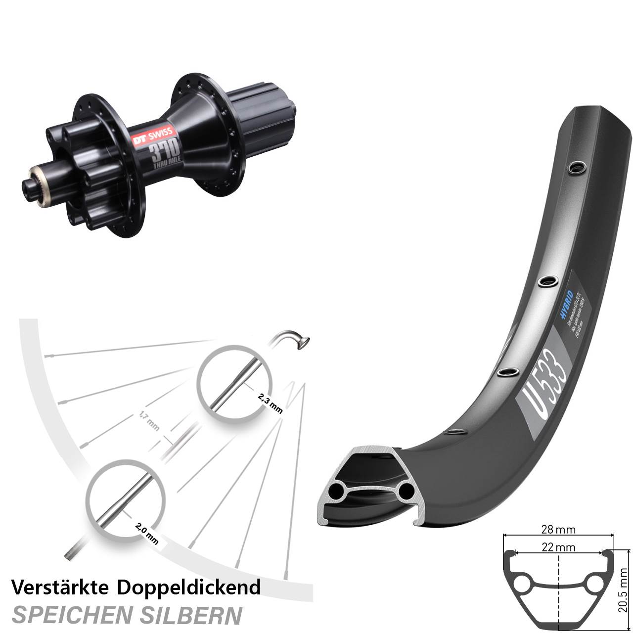 Disc Hinterrad 28 Zoll DT Swiss U533 DT Swiss 370 8-11 fach HG QR
