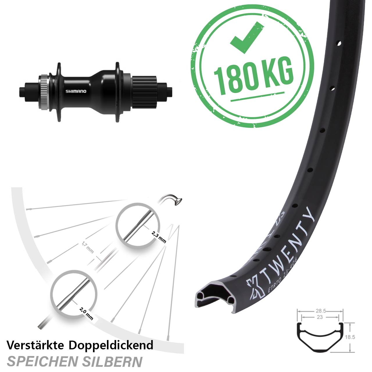KX Twenty Shimano FH-QC500 20 Zoll Centerlock Hinterrad QR Micro Spline