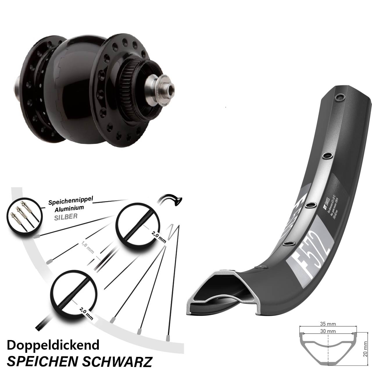 SON delux DT Swiss F 572 650B Centerlock Dynamovorderrad QR