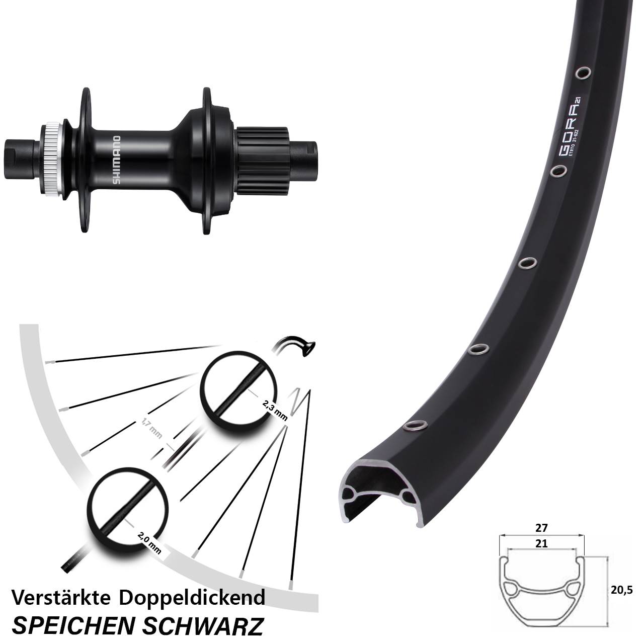 Centerlock Hinterrad 29 Zoll Gora 21 Shimano FH-MT510-B Micro Spline 12x148