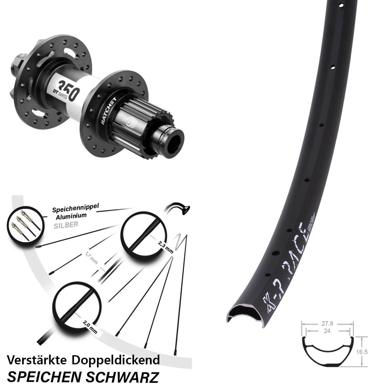 KX-R Race DT Swiss 350 Laufrad 12x148 Boost 6-Loch Shimano Micro Spline