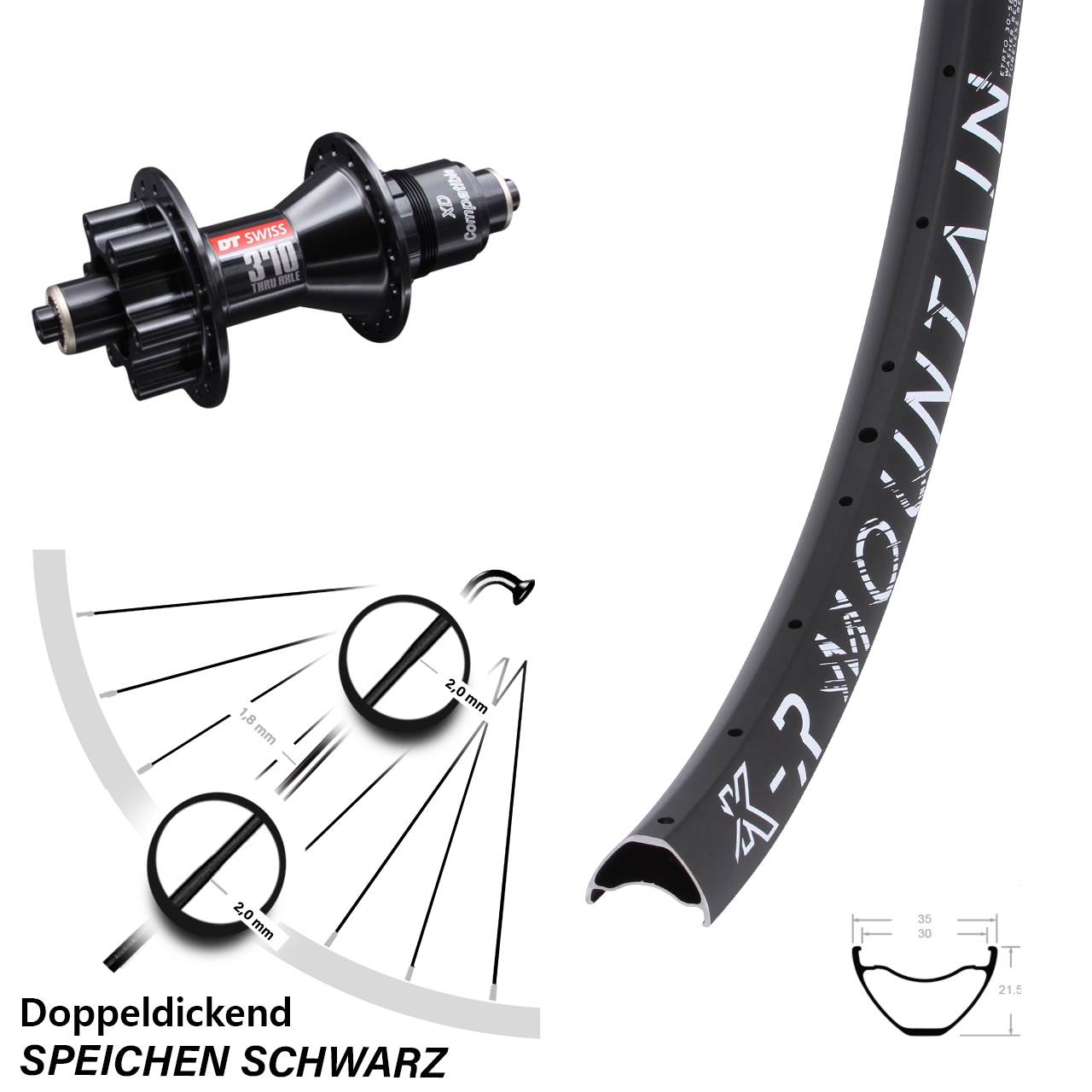 27,5 Zoll KX-R Mountain DT Swiss 370 6-Loch Hinterrad QR XD 11-12 fach
