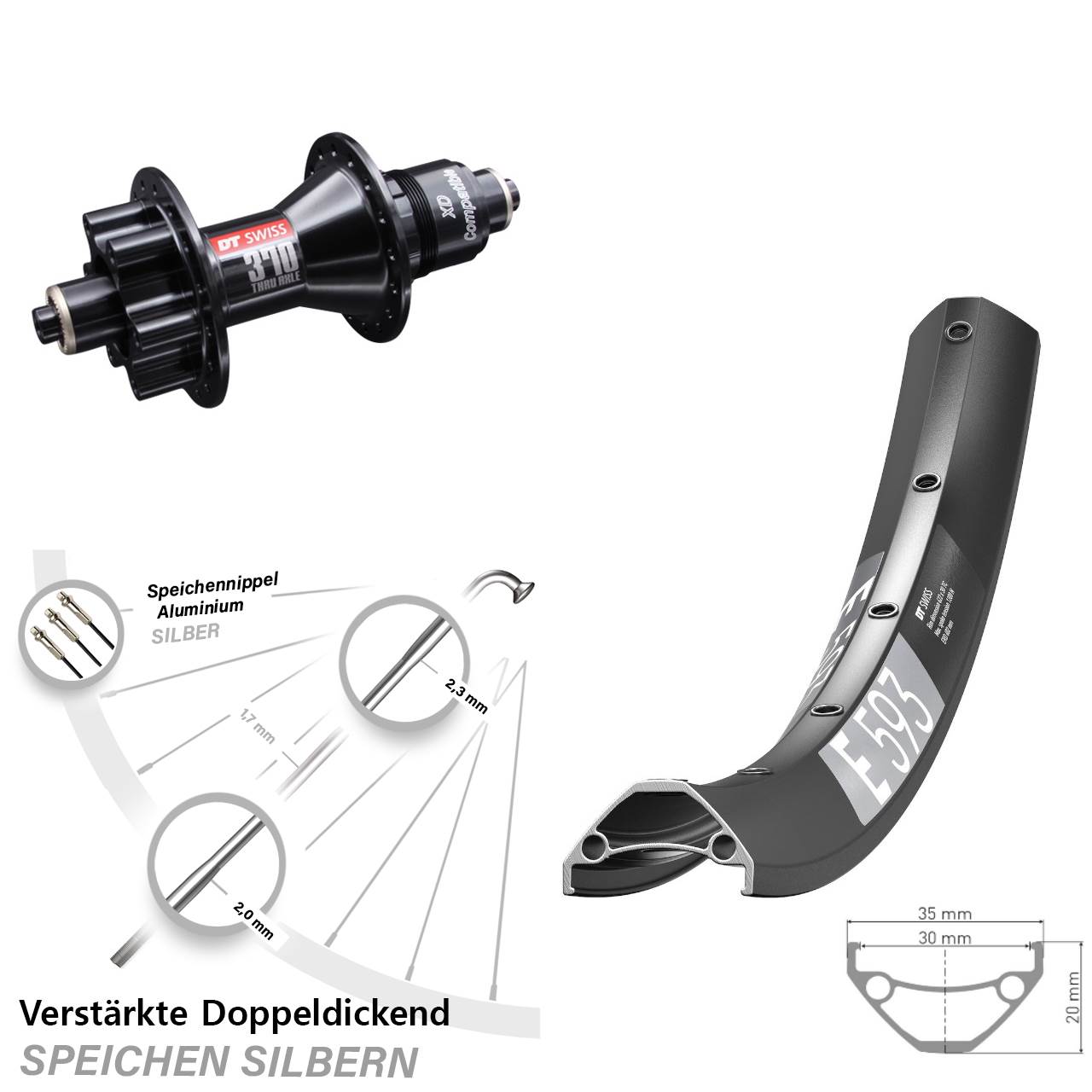 DT Swiss E593 DT Swiss 370 29 Zoll Hinterrad 6-Loch QR SRAM XD