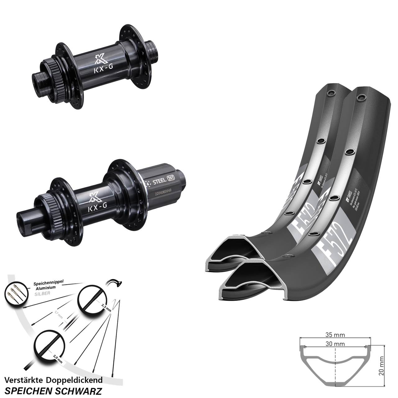 Centerlock Laufradsatz 15x100 12x142 29 Zoll DT Swiss F 572 KX-GS verstärkt 8-12 fach HG
