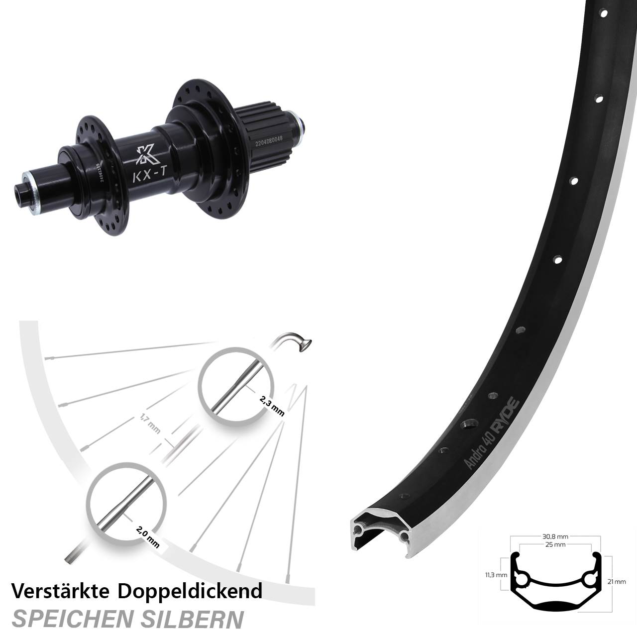 20 Zoll KX-T Ryde Andra 40 Hinterrad verstärkt 5x135 Micro Spline