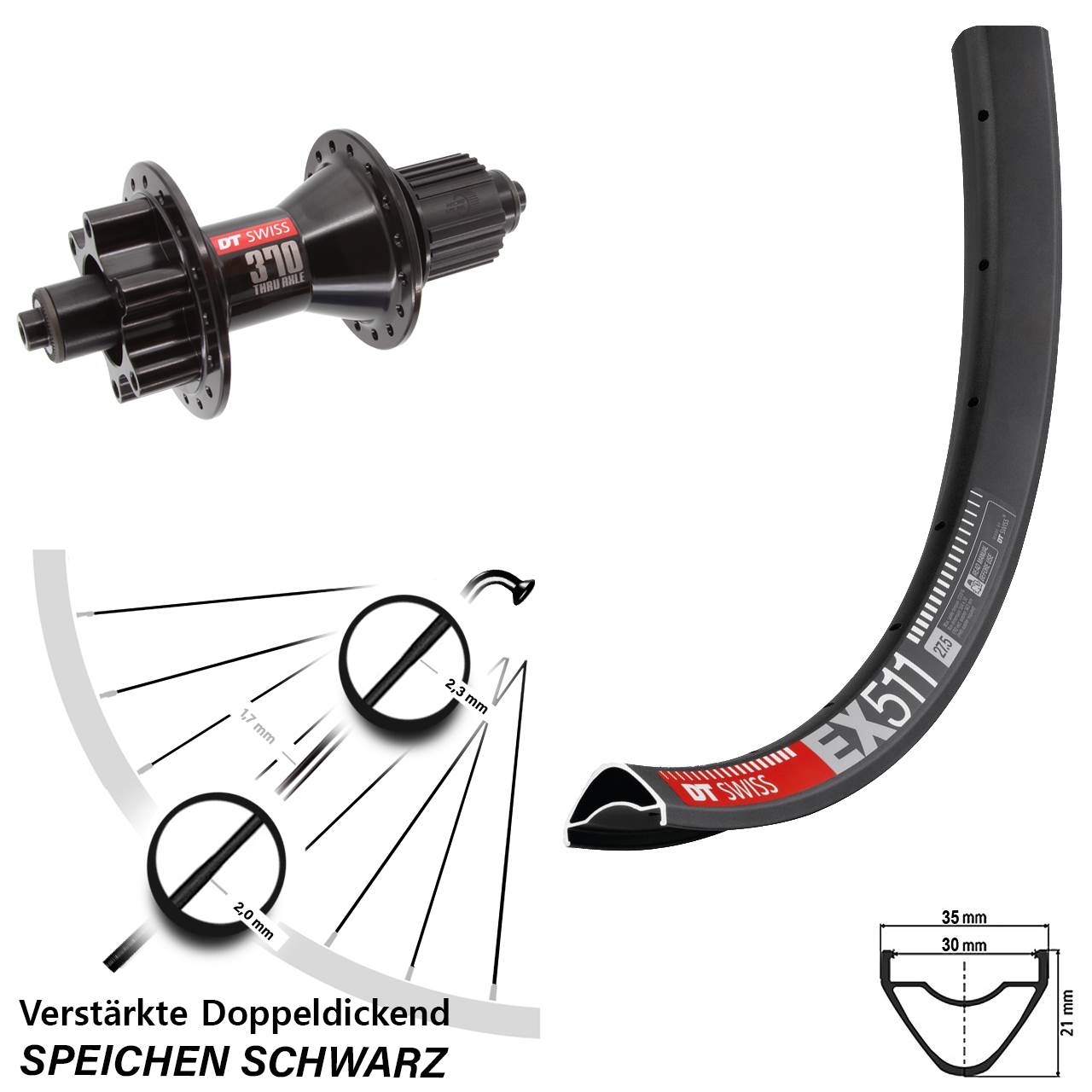 6-Loch Hinterrad QR 27,5 Zoll DT Swiss EX 511 DT Swiss 370 Shimano Micro Spline