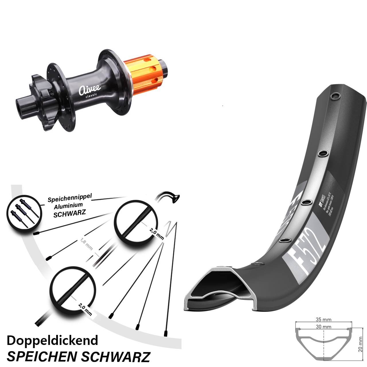 Hinterrad 6-Loch 27,5 Zoll DT Swiss F 572 Aivee Classic 8-12 fach 12x148 Boost
