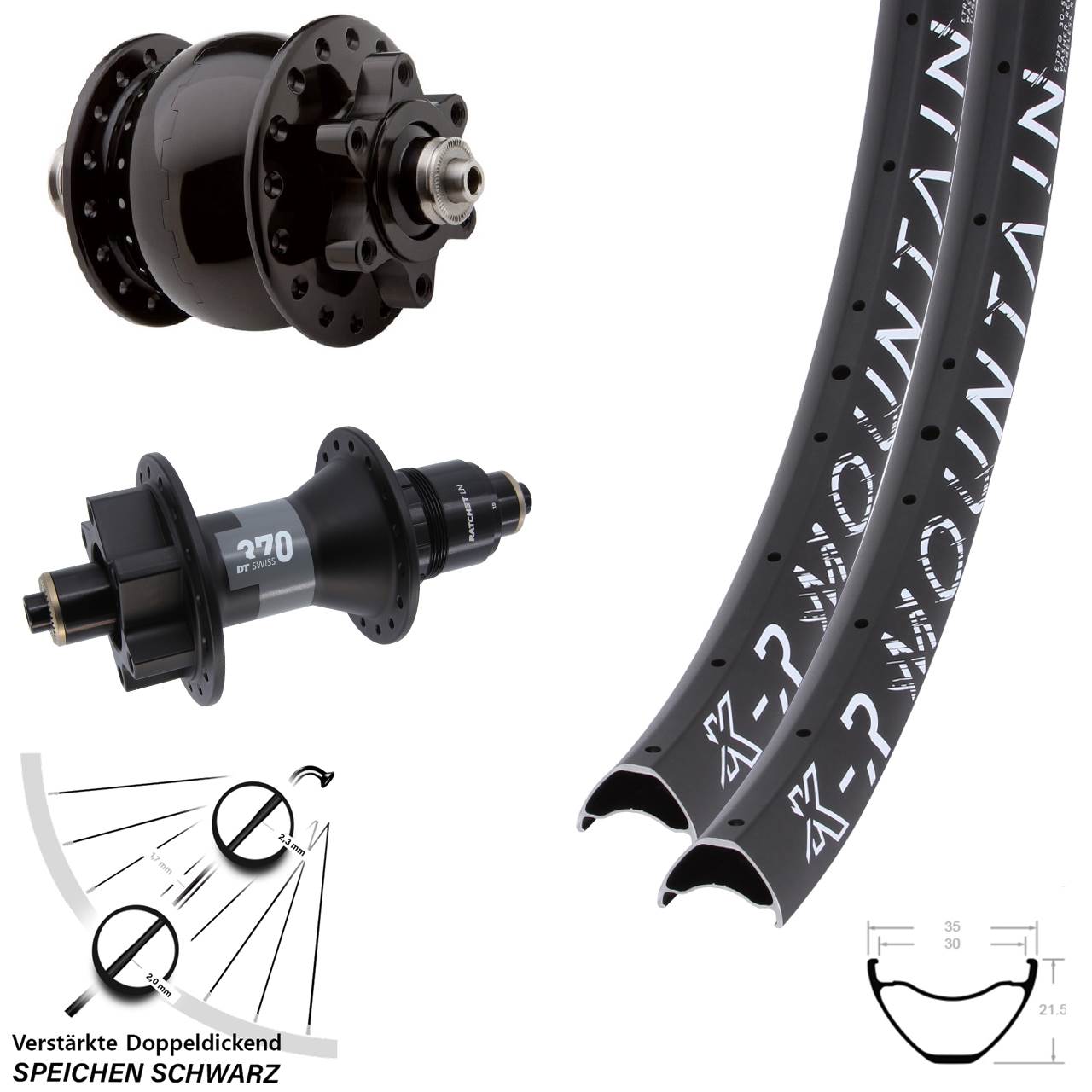 KX R Mountain DT Swiss 370 SON 28 27,5/29 Zoll 6-Loch Laufradsatz QR XD schwarz
