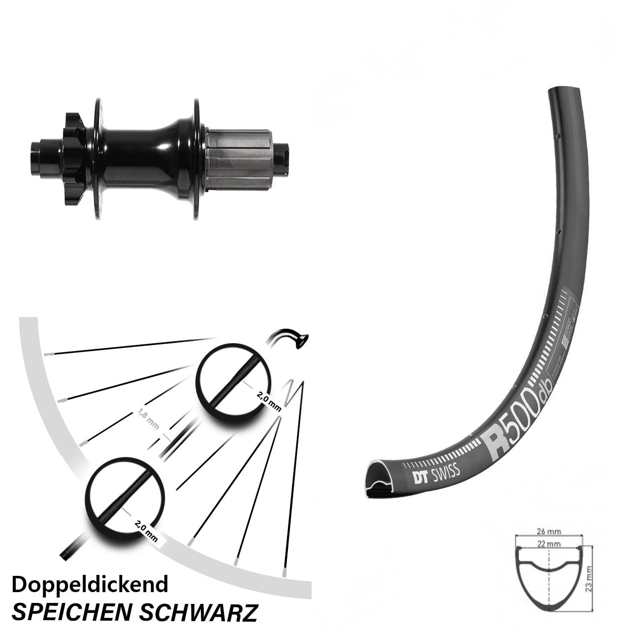 DT Swiss R 500 Formula DHG-142 28 Zoll 6-Loch Hinterrad 12x142 8-11 fach HG